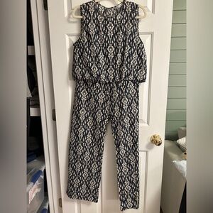 Zara Navy and Cream Patterned Top & Pants set